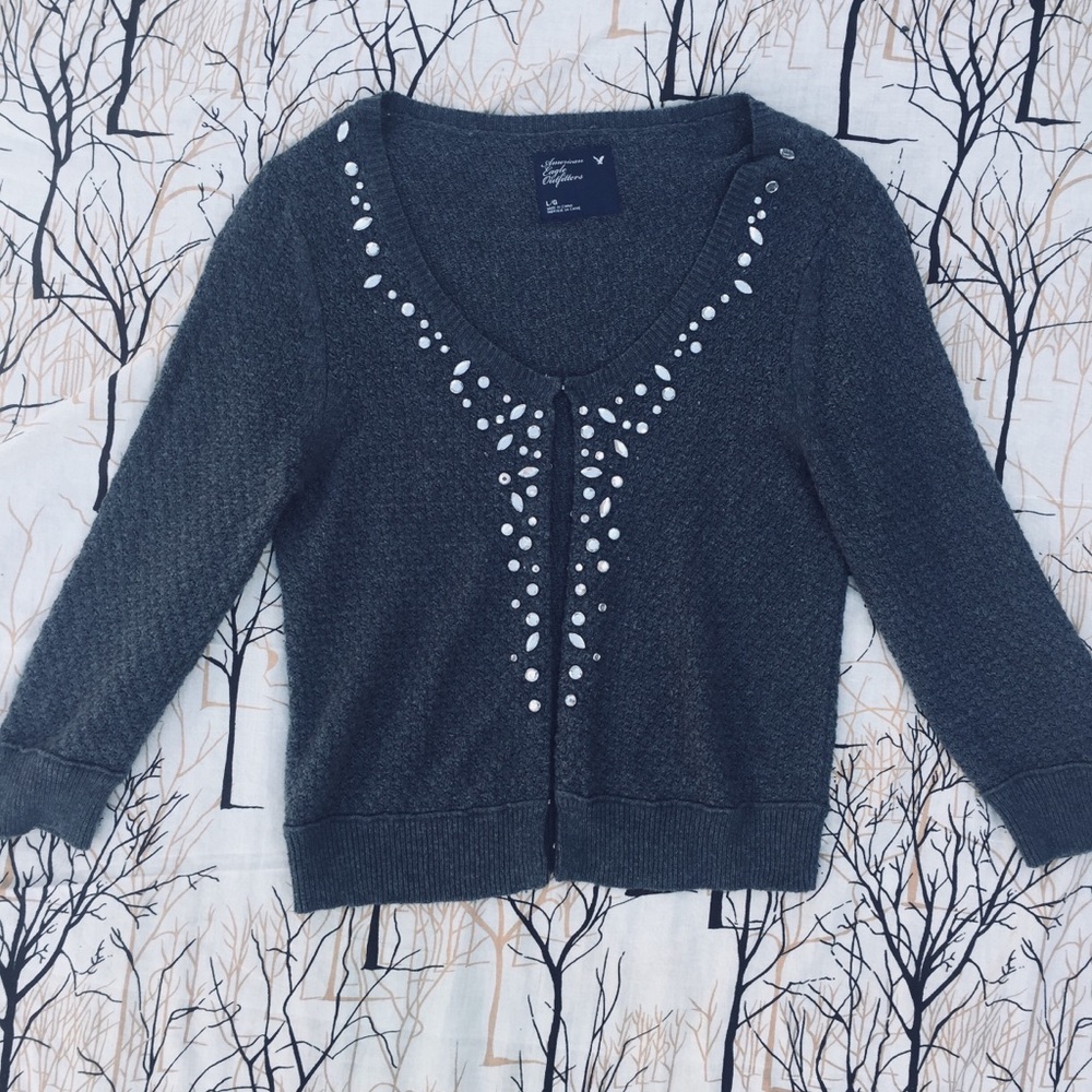 American Eagle Gray Embellished Cardigan Size L